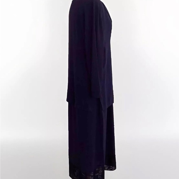 Eileen Fisher Navy Blue Scoop Neck Silk Sheathe Dress with Matching Jacket Sz M - Picture 3 of 15